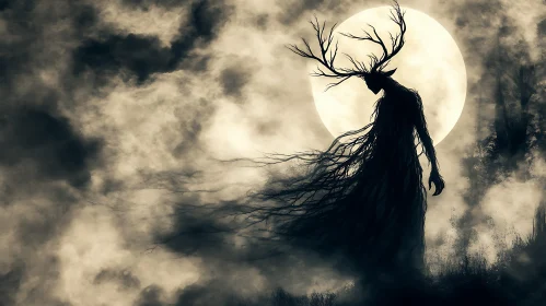 Mystical Figure in Moonlit Mist