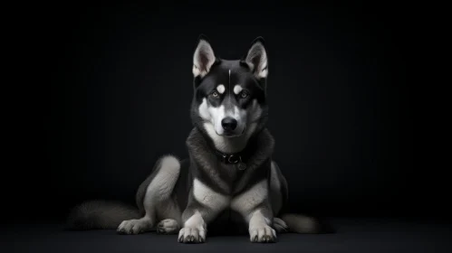 Bold Chromaticity: Husky Dog on Black Background
