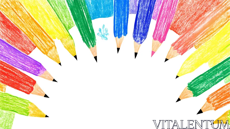 Rainbow Pencils on White Background AI Image