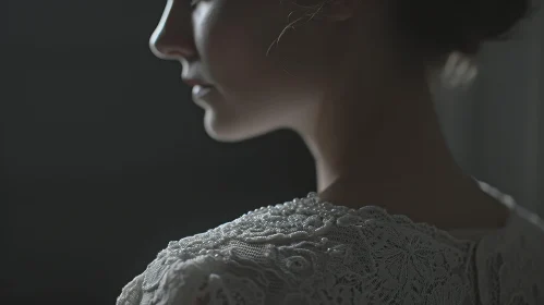 Captivating Portrait of a Woman in a White Lace Dress