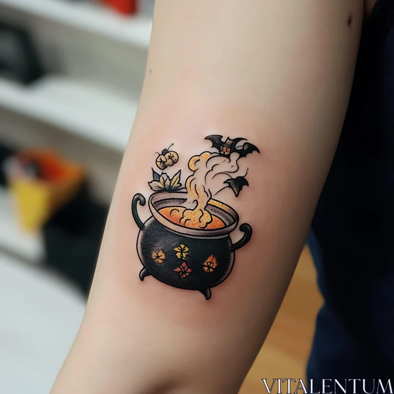 Witchcraft Cauldron Arm Tattoo AI Image