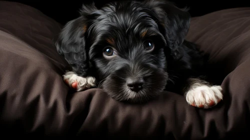 Chiaroscuro Portrait of a Black and Brown Puppy