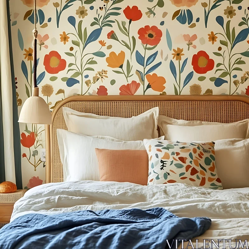 AI ART Serene Bedroom with Floral Accents