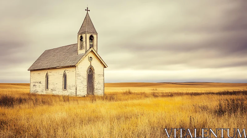 Rural Church in Golden Field AI Image