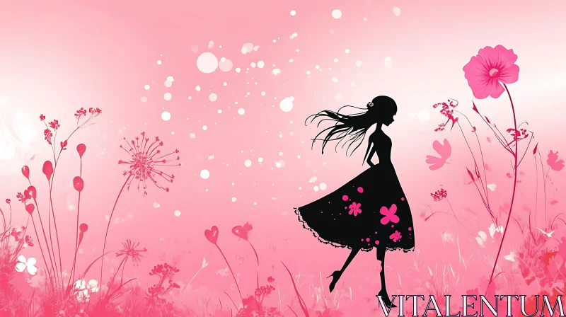 Silhouette in Pink Floral Garden AI Image