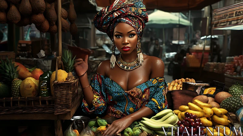 Woman in Traditional Dress at Market AI Image