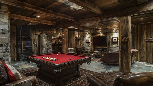 Inviting Game Room with Stone Walls