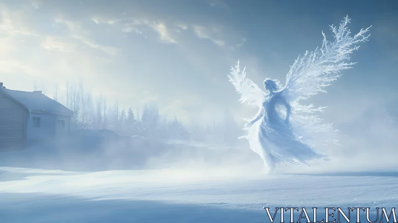 Winter Angel with Ice Wings AI Image