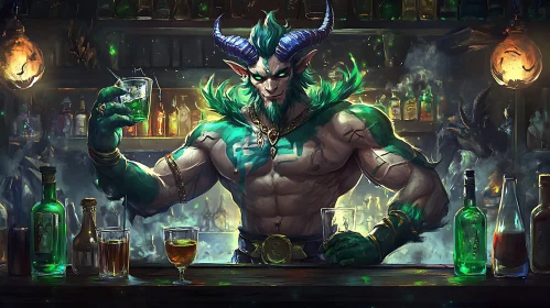 Horned Demon Toasting in a Bar