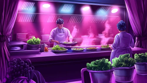 Chefs in a High-Tech Kitchen