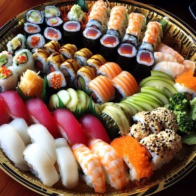 Diverse Sushi Platter with Avocado and Sesame