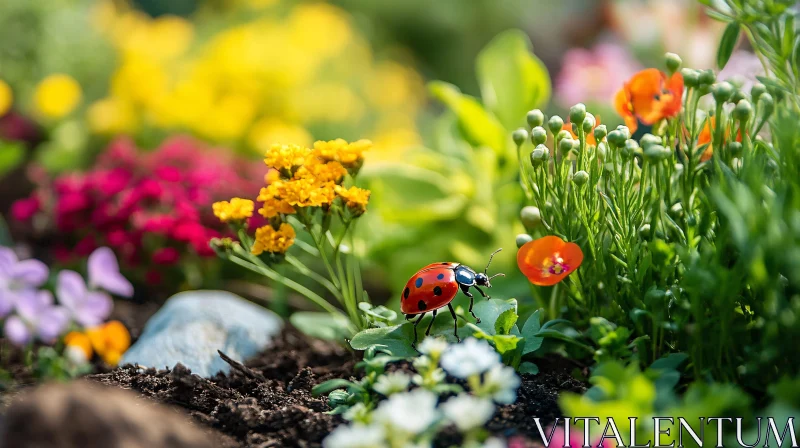 Ladybug among the Flowers AI Image