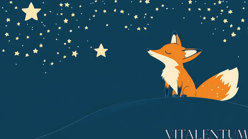 Cartoon Fox Gazing at Stars Illustration AI Image