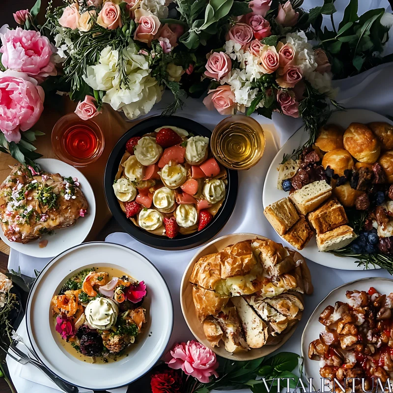 Floral Feast: A Culinary Still Life AI Image