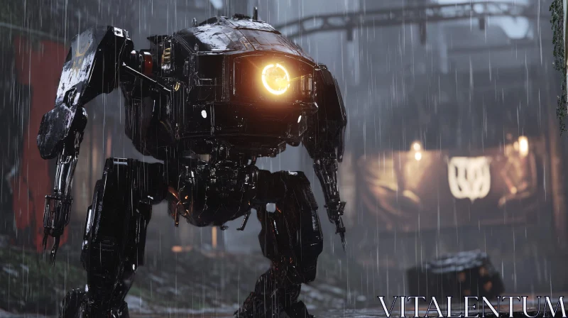 AI ART Black Robot in Rainy Ambiance