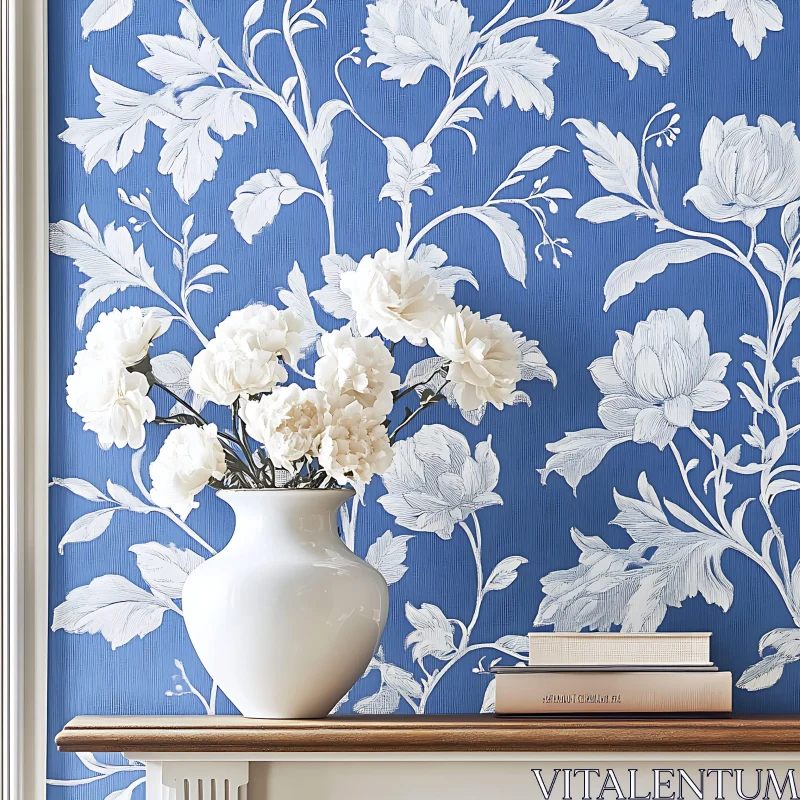 Classic Floral Arrangement with Blue Background AI Image