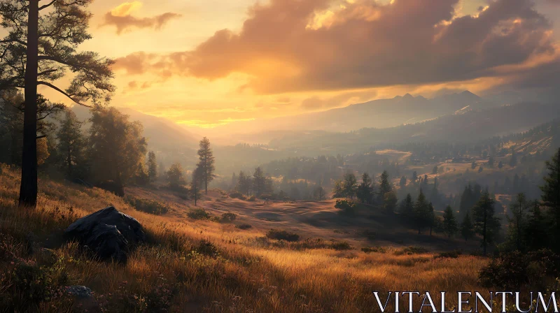 Tranquil Mountain Sunset Scene AI Image