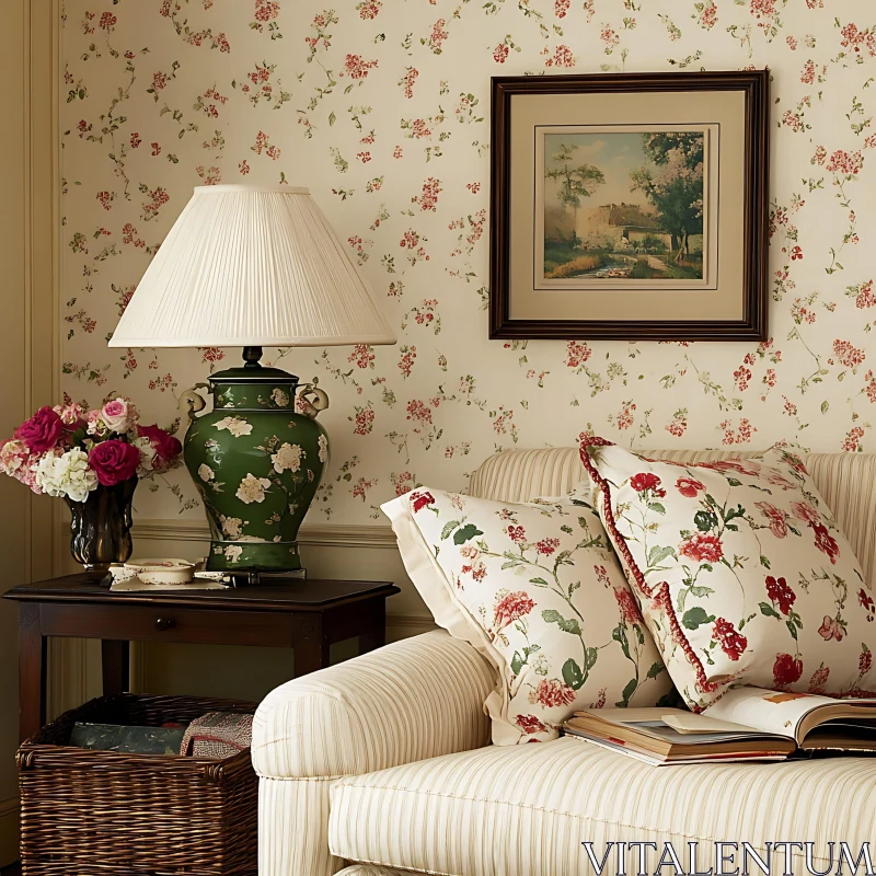 AI ART Cozy Room With Floral Design