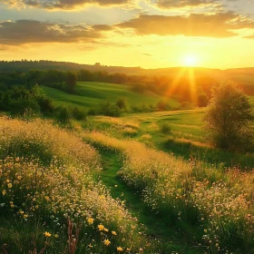 Sunset Over Flower Meadow