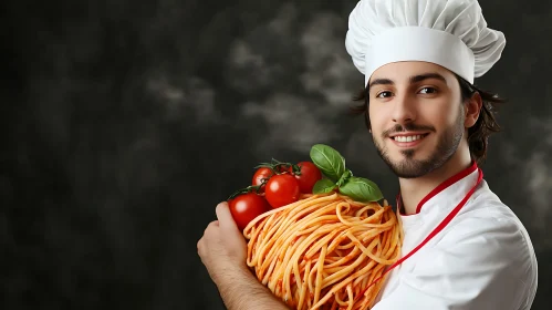 Italian Chef with Pasta and Tomatoes