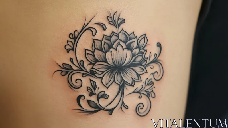 Intricate Black Ink Lotus Tattoo AI Image