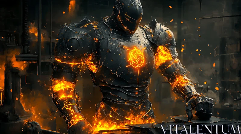 Fiery Cyborg in a Dark Forge AI Image