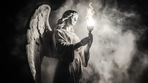Monochrome Angel with Flaming Torch