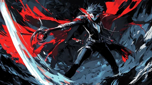 Anime Superhero with Mask and Red Cape