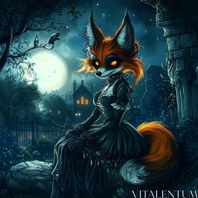 Victorian Fox in Gothic Setting AI Image