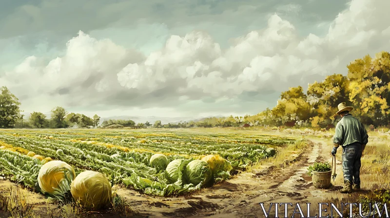 Farmer in Cabbage Field AI Image