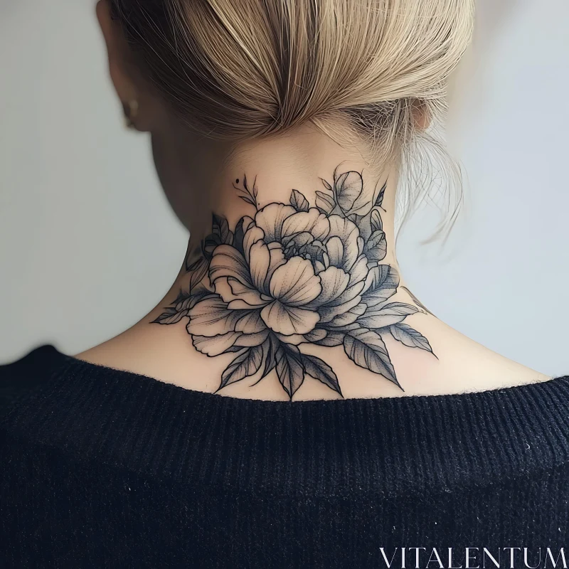 Intricate Flower Tattoo on Neck AI Image