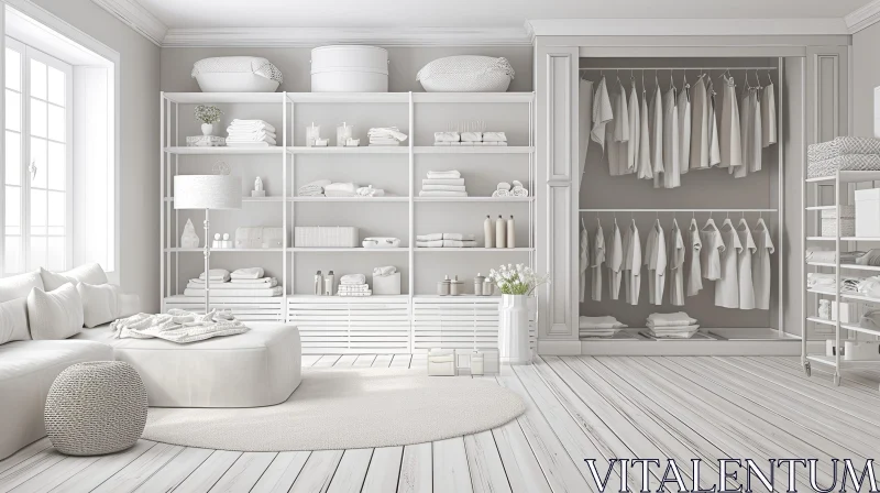 Modern and Minimalist Dressing Room | White Decor | 3D Rendering AI Image