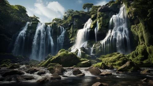 Mossy Mountain Waterfall: An Atmospheric Dreamlike Landscape