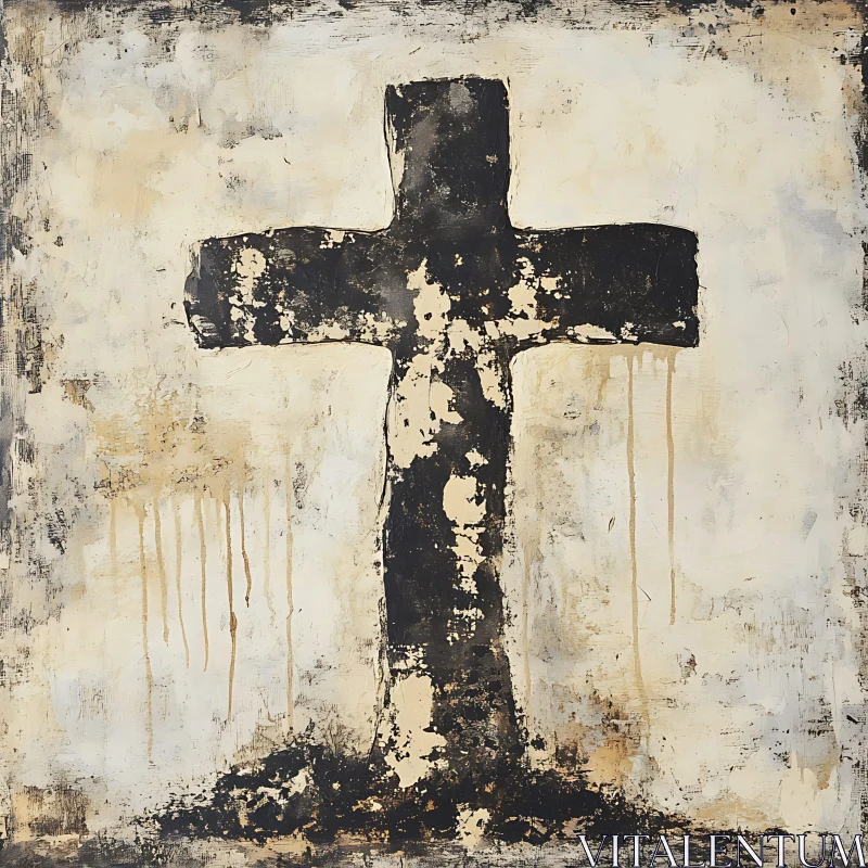 Distressed Cross on Off-White Canvas AI Image