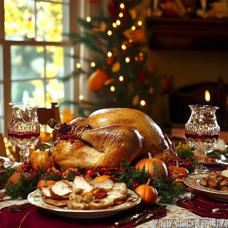 Golden Turkey Thanksgiving Celebration AI Image