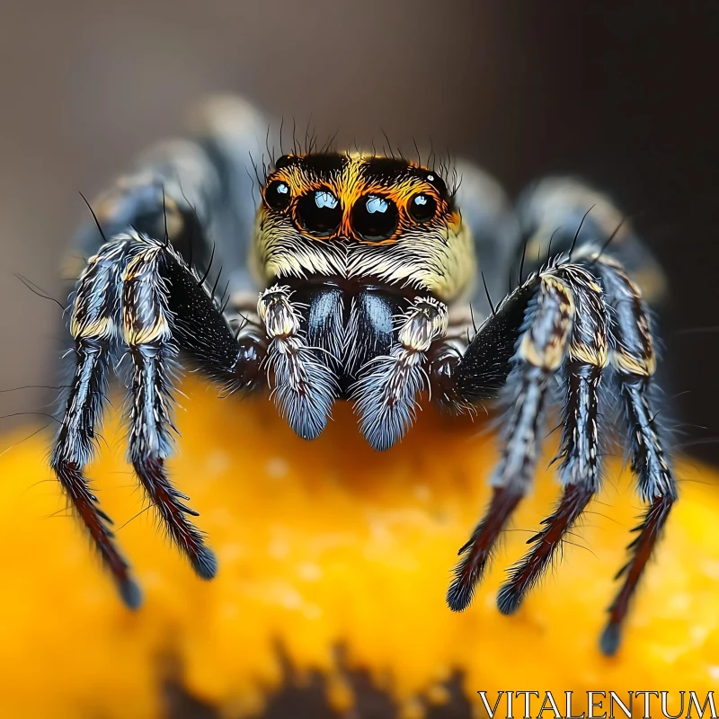 Intricate Spider Macro Photograph on Yellow Surface AI Image