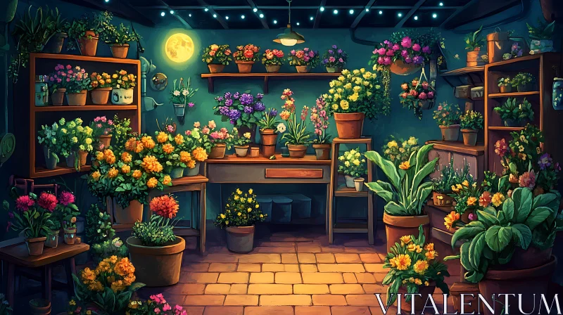 Floral Display in Cozy Indoor Garden AI Image