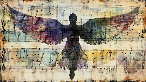 Winged Figure on Sheet Music