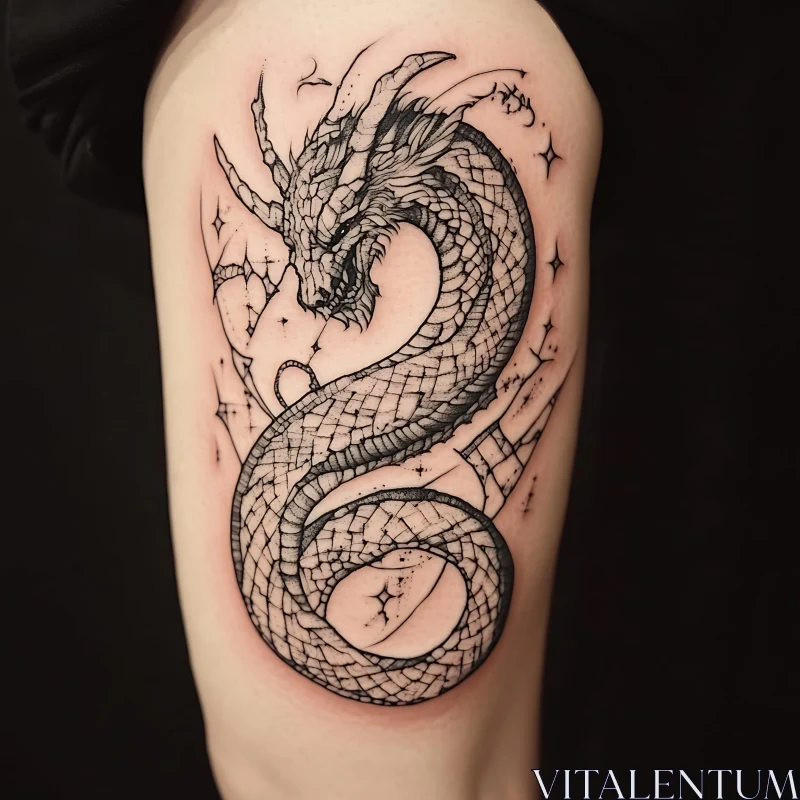 Intricate Mythical Dragon Arm Tattoo AI Image