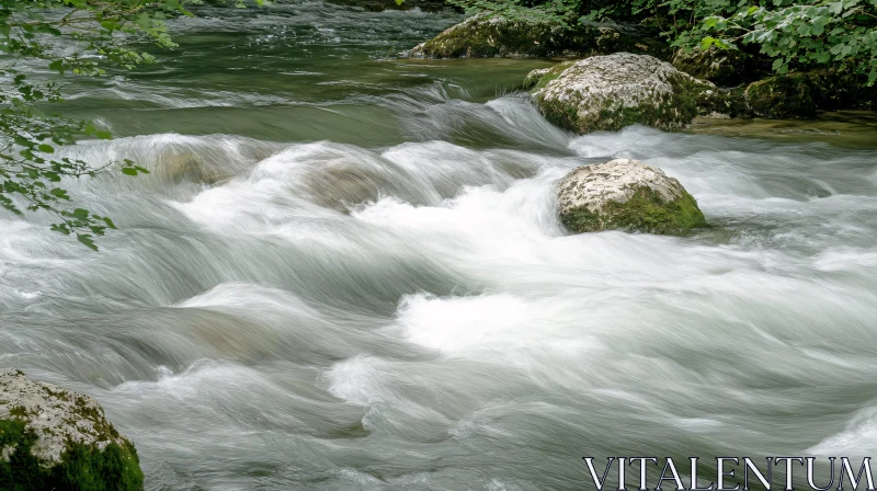 AI ART Peaceful River Scene with Flowing Water and Green Surroundings