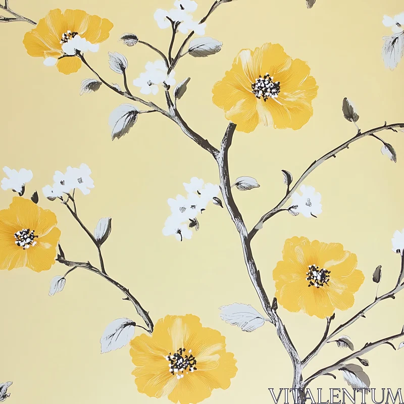 AI ART Yellow Floral Pattern with White Accents