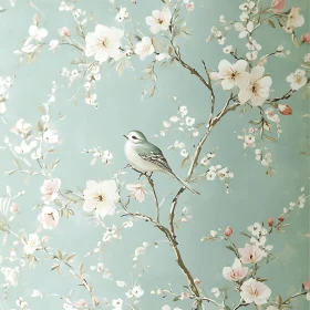 Pastel Bird with Floral Branch