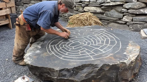 Stone Carving of Labyrinth by Skilled Artisan