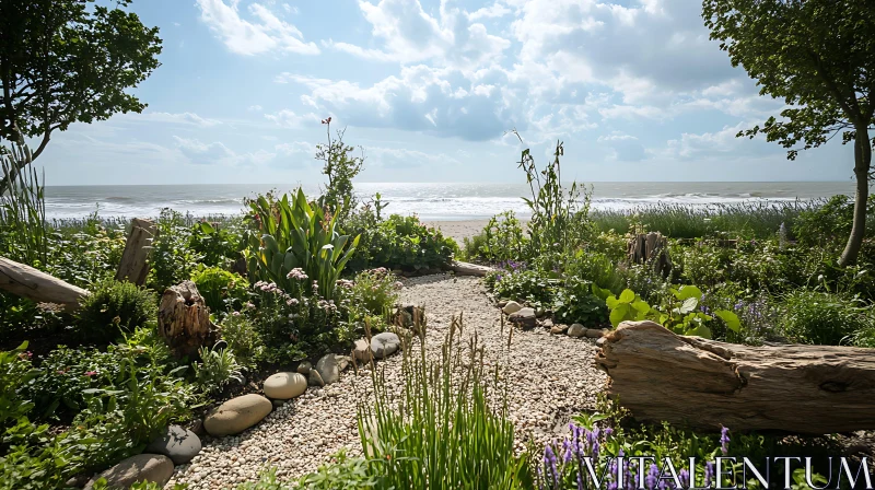 Tranquil Garden View of the Sea AI Image