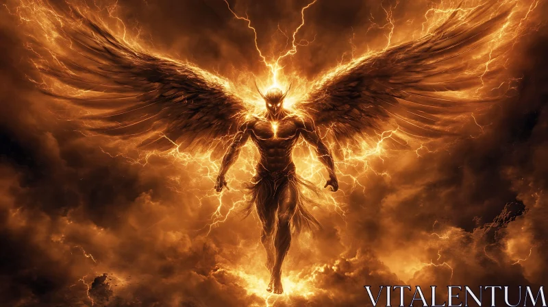 Winged Figure in Electric Storm AI Image