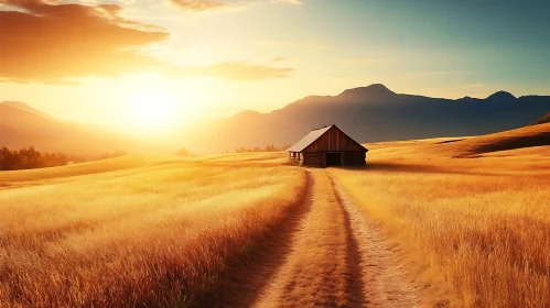 Rustic Cabin in Golden Field