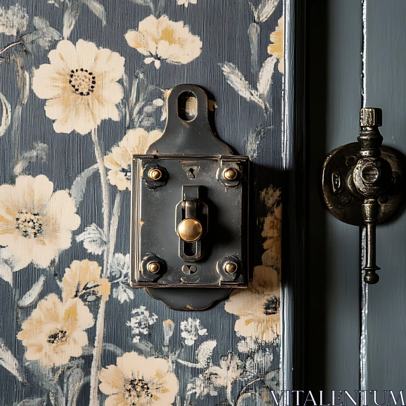 AI ART Antique Lock on Floral Wallpaper