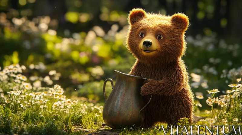 Whimsical Bear with Pitcher AI Image