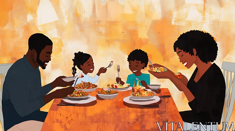 Heartwarming Family Meal Illustration AI Image