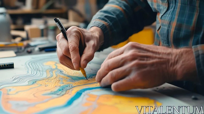 Hand Drawn Topographic Map Art AI Image